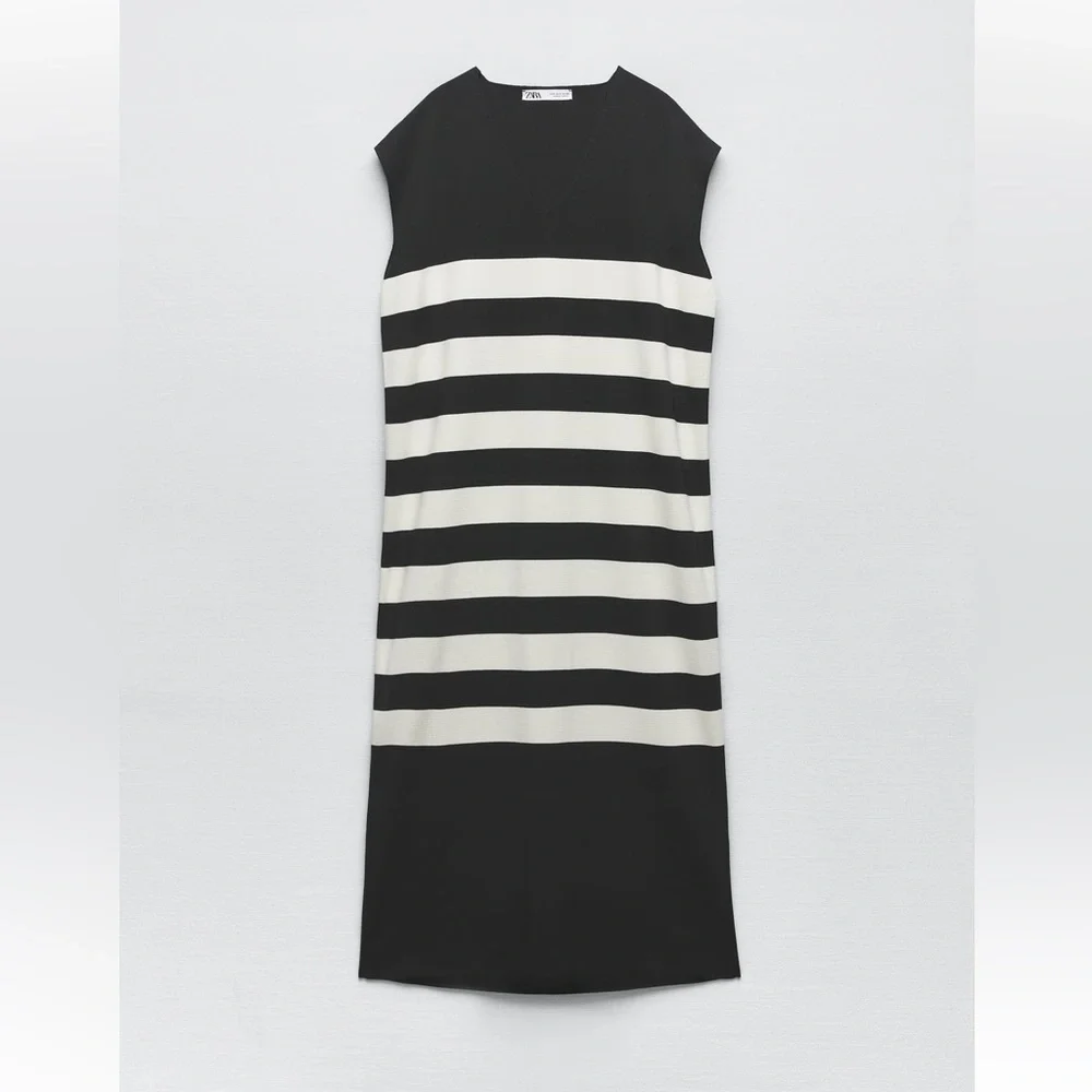 Zara STRIPED KNIT DRESS. Black/Ecru. Sizes S, M, L. New with Tags. - Picture 5 of 8